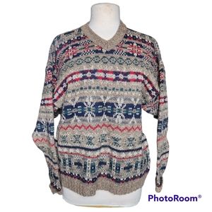 WOOLRICH VINTAGE WOOL FAIR ISLE WINTER PULLOVER SWEATER V NECK SIZE MEDIUM EUC